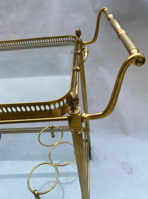 1950/70 Maison Jansen Rolling Trolley In Brass And Gilt Bronze Pine Cones