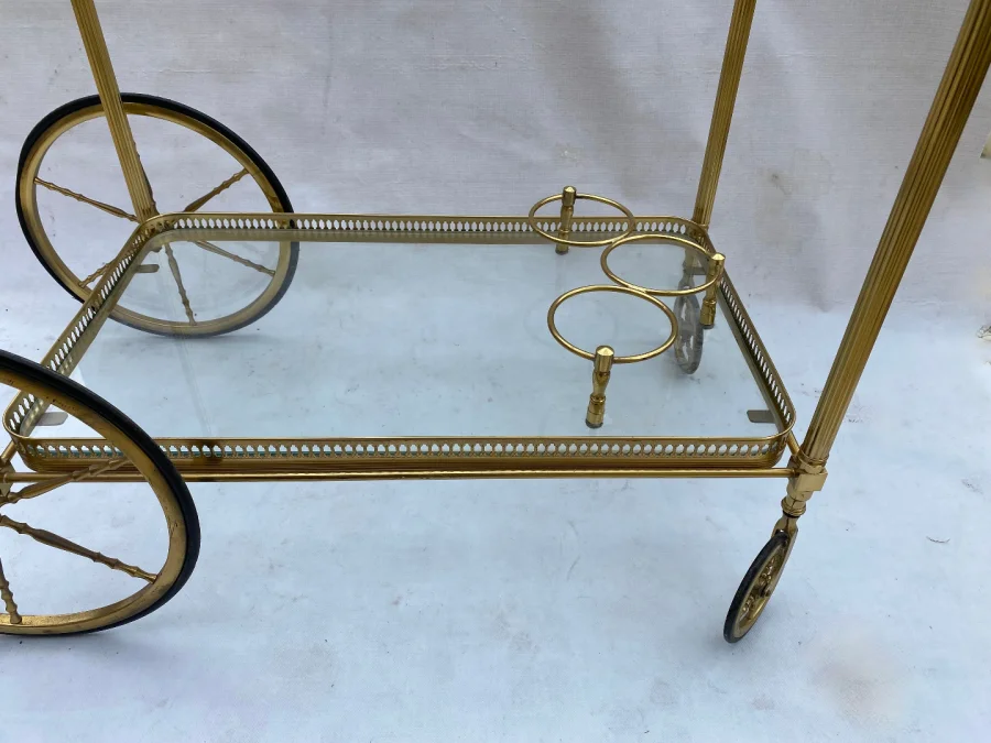 1950/70 Maison Jansen Rolling Trolley In Brass And Gilt Bronze Pine Cones