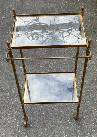1950/70′ Maison Bagués Rolling Trolley Bronze Decor Bamboo With Towel Holder