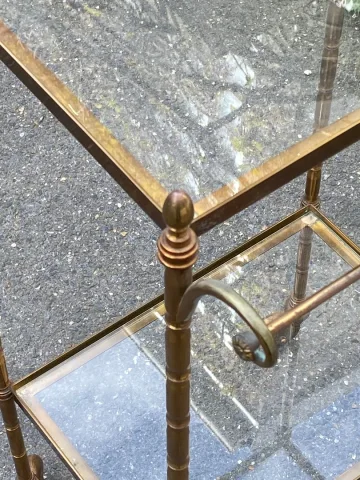 1950/70′ Maison Bagués Rolling Trolley Bronze Decor Bamboo With Towel Holder