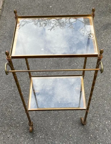 1950/70′ Maison Bagués Rolling Trolley Bronze Decor Bamboo With Towel Holder