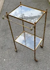 1950/70′ Maison Bagués Rolling Trolley Bronze Decor Bamboo With Towel Holder