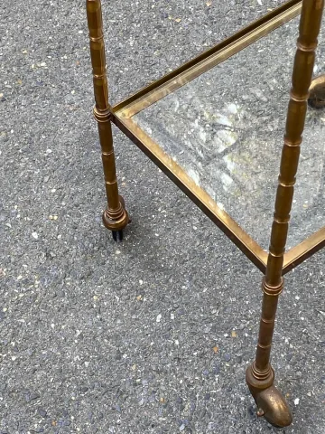 1950/70′ Maison Bagués Rolling Trolley Bronze Decor Bamboo With Towel Holder