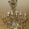 1880/1900′ Lustre Napoléon III 5 Bras 25 Lampes Bronze Doré et Cristal
