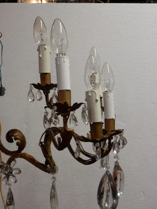 1950/70′ Golden Metal Chandelier 10 Bulbs Flower Decor Maison Baguès Style