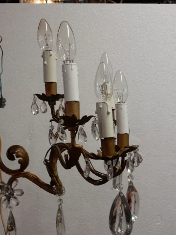 1950/70′ Golden Metal Chandelier 10 Bulbs Flower Decor Maison Baguès Style
