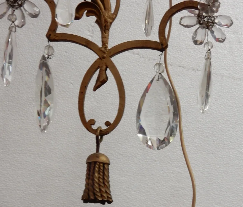 1950/70′ Golden Metal Chandelier 10 Bulbs Flower Decor Maison Baguès Style