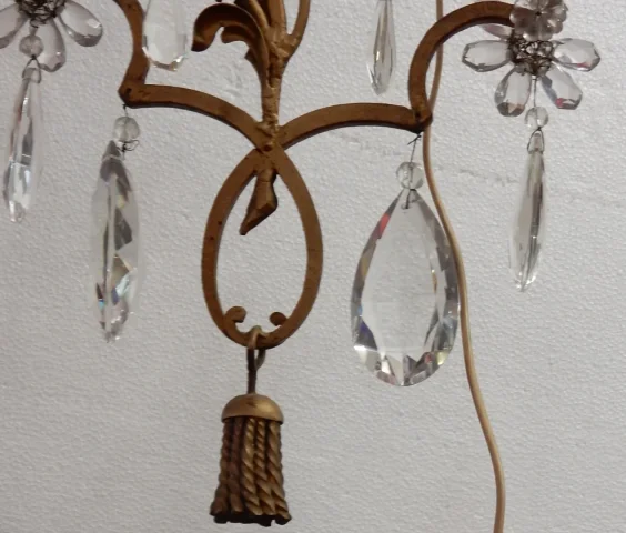 1950/70′ Golden Metal Chandelier 10 Bulbs Flower Decor Maison Baguès Style