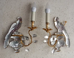 1970′ Pair Of Maison Baguès Wall Lights With One Arm Parrot