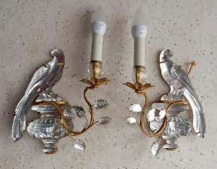 1970′ Pair Of Maison Baguès Wall Lights With One Arm Parrot