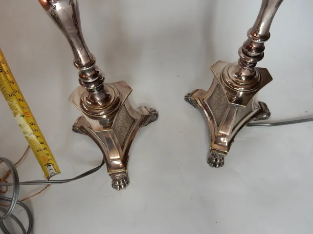 1900/1920 ‘ Pair of Tripod Candlesticks in Silvered Bronze Signed A.Mourier