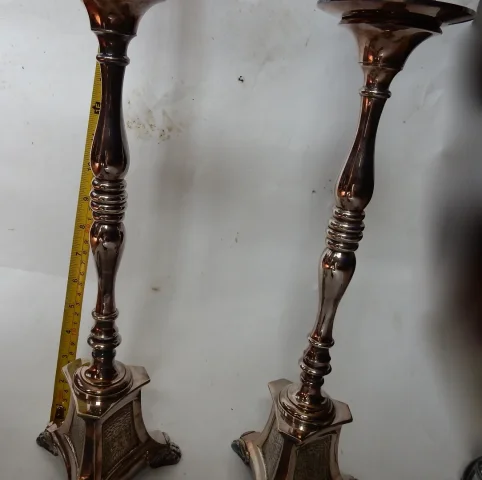 1900/1920 ‘ Pair of Tripod Candlesticks in Silvered Bronze Signed A.Mourier