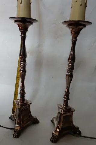 1900/1920 ‘ Pair of Tripod Candlesticks in Silvered Bronze Signed A.Mourier