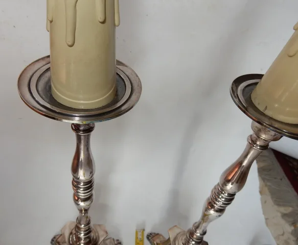 1900/1920 ‘ Pair of Tripod Candlesticks in Silvered Bronze Signed A.Mourier