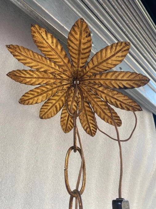 1970′ Italian Lantern In Golden Iron With Colored Glass Tassels