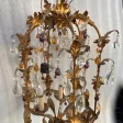 1970′ Lanterne Italienne En Fer Doré Avec Pampilles En Verre Coloré