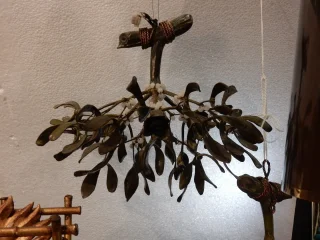 1900′ Art Nouveau Bronze Mistletoe Ball Chandelier with 3 Lamps Diameter 45 cm