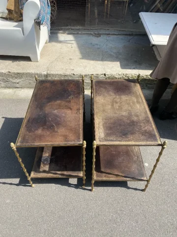 1970′ Pair Of 2-Tier Sofa Ends Maison Baguès Vintage Leather Trays