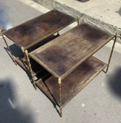 1970′ Pair Of 2-Tier Sofa Ends Maison Baguès Vintage Leather Trays