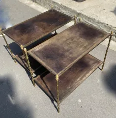 1970′ Pair Of 2-Tier Sofa Ends Maison Baguès Vintage Leather Trays