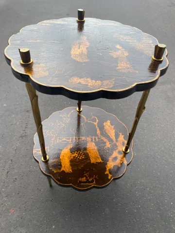 1950/70′ Maison Baguès Pedestal Table Palm Tree Decor in Gilt Bronze With Chinese Lacquer Trays
