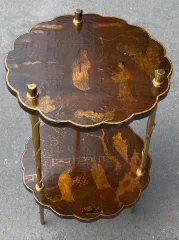 1950/70′ Maison Baguès Pedestal Table Palm Tree Decor in Gilt Bronze With Chinese Lacquer Trays
