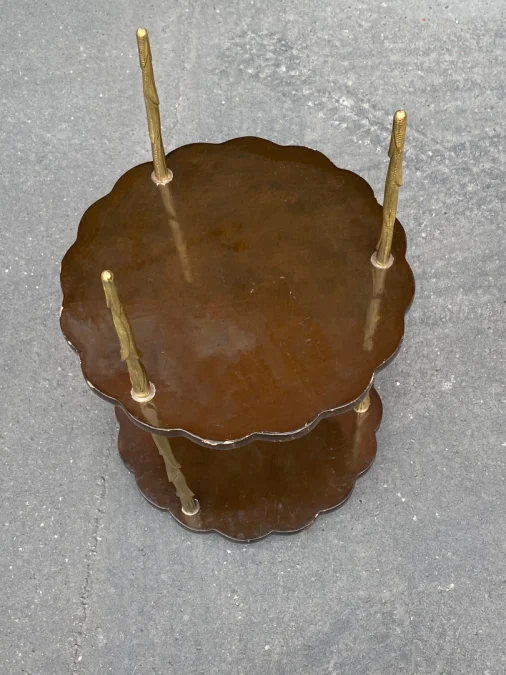 1950/70′ Maison Baguès Pedestal Table Palm Tree Decor in Gilt Bronze With Chinese Lacquer Trays