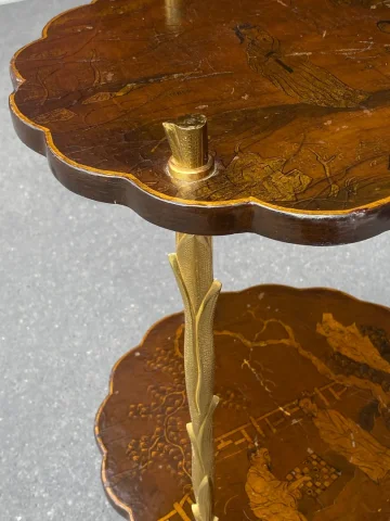 1950/70′ Maison Baguès Pedestal Table Palm Tree Decor in Gilt Bronze With Chinese Lacquer Trays