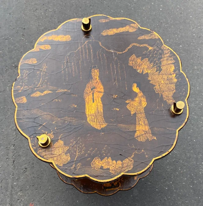 1950/70′ Maison Baguès Pedestal Table Palm Tree Decor in Gilt Bronze With Chinese Lacquer Trays