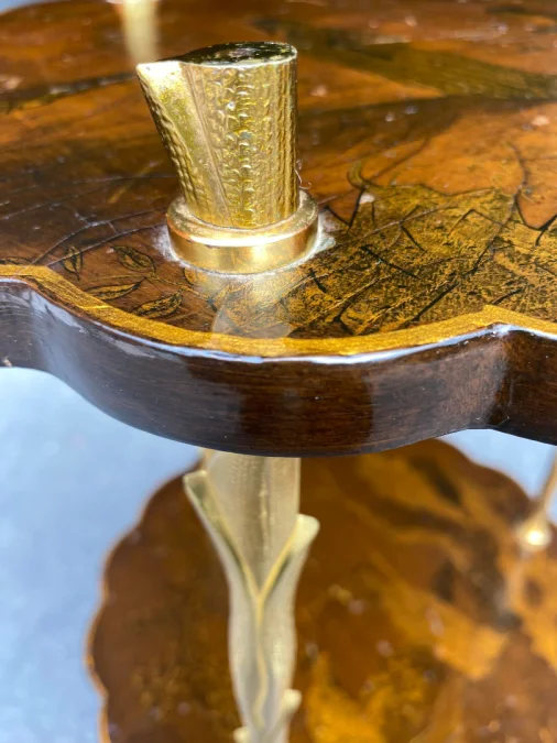 1950/70′ Maison Baguès Pedestal Table Palm Tree Decor in Gilt Bronze With Chinese Lacquer Trays