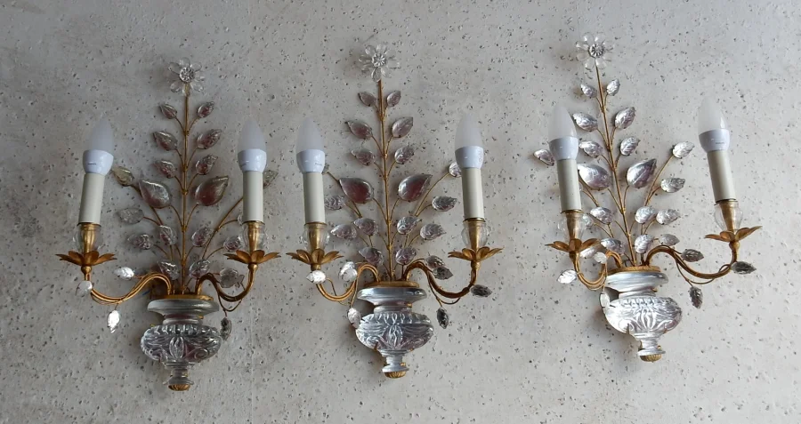 1970′ Series of 3 Marguerite Sconces Maison Baguès