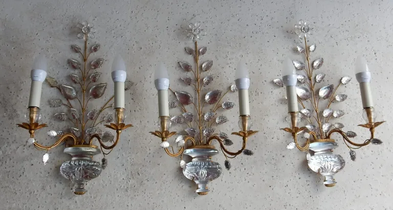 1970′ Série de 3 Appliques à la Marguerite Maison Baguès