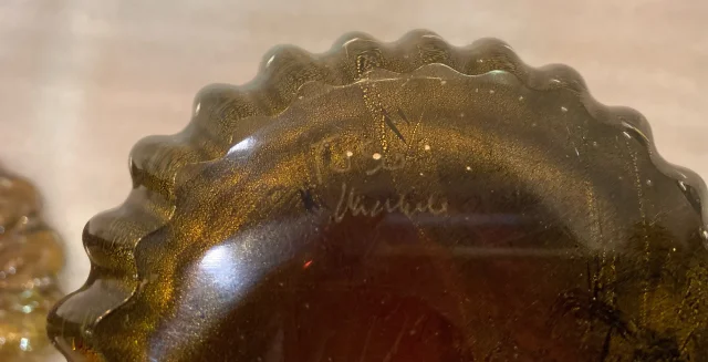1970′ Pair of Vases or Similar Murano Crystal Purple and Gold Signed Toso