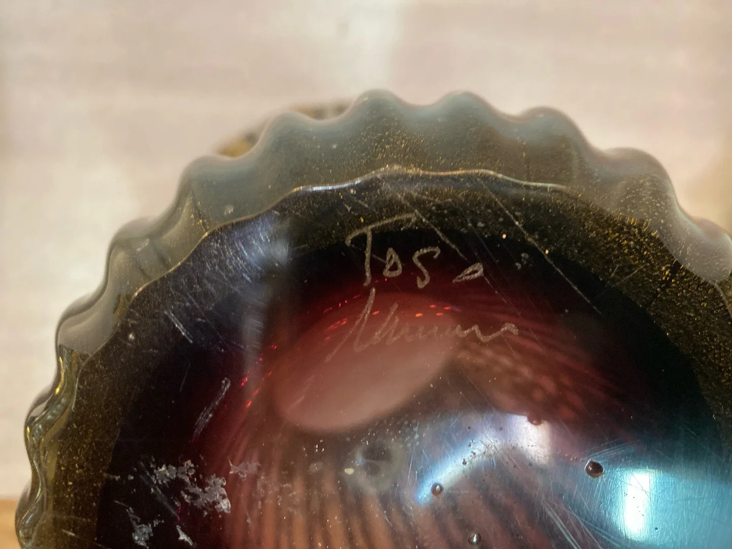 1970′ Pair of Vases or Similar Murano Crystal Purple and Gold Signed Toso