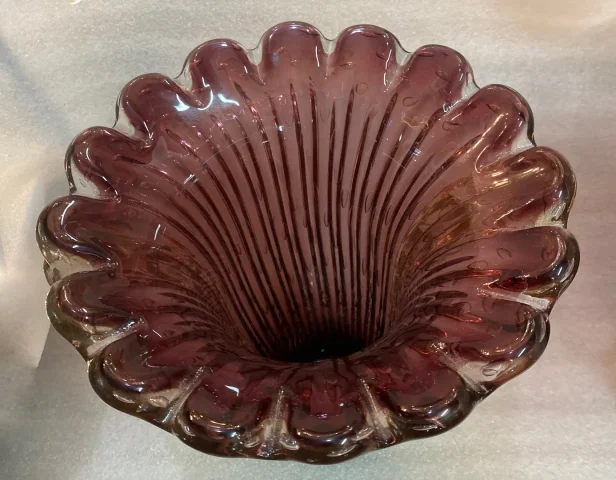1970′ Pair of Vases or Similar Murano Crystal Purple and Gold Signed Toso