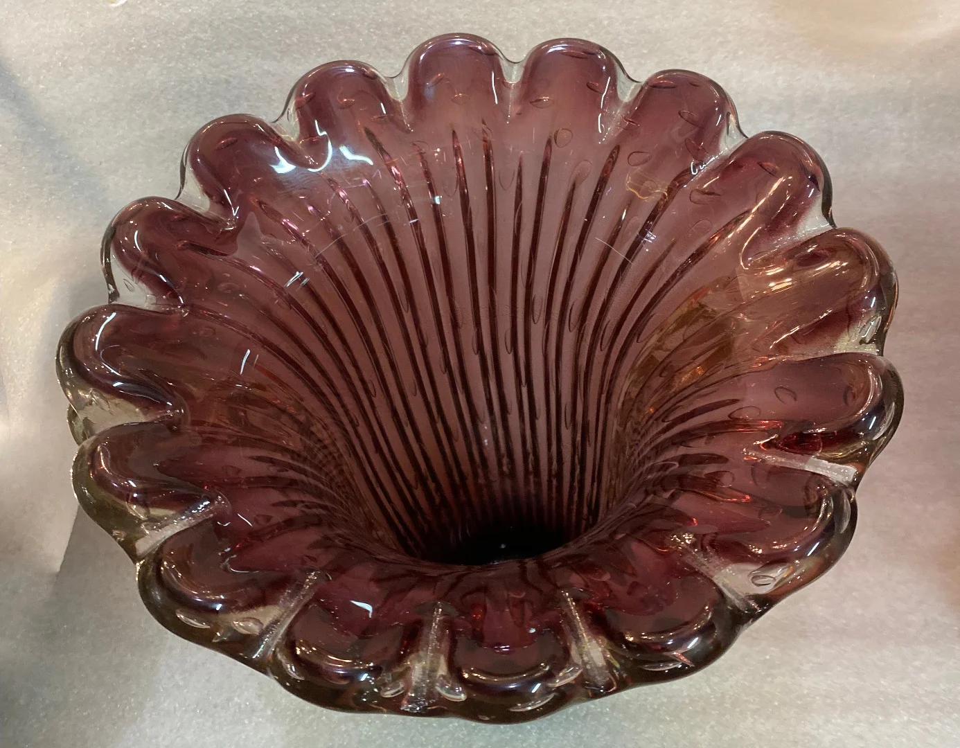 1970′ Pair of Vases or Similar Murano Crystal Purple and Gold Signed Toso