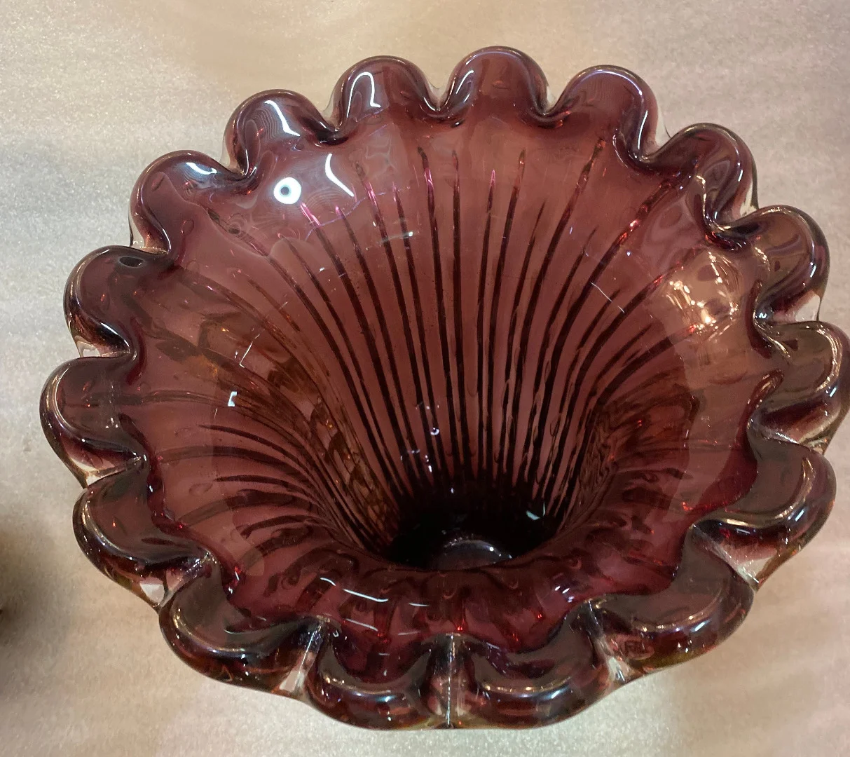 1970′ Pair of Vases or Similar Murano Crystal Purple and Gold Signed Toso