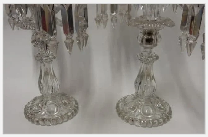 1950′ Series of 4 Candlesticks With 2 Branches Beaded Bases And Signed In Relief BACCARAT