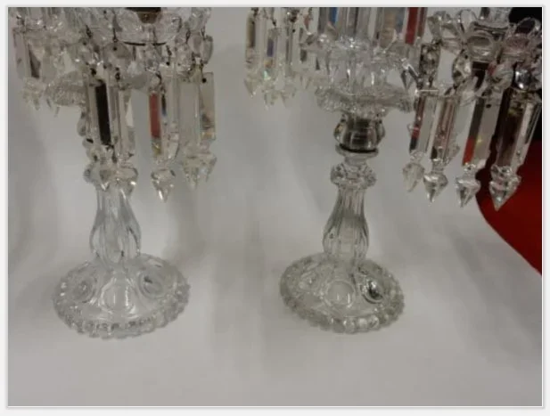 1950′ Series of 4 Candlesticks With 2 Branches Beaded Bases And Signed In Relief BACCARAT