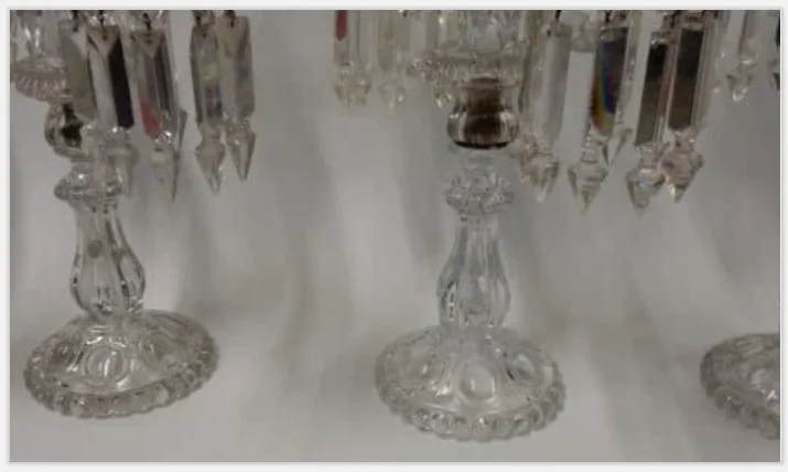 1950′ Series of 4 Candlesticks With 2 Branches Beaded Bases And Signed In Relief BACCARAT