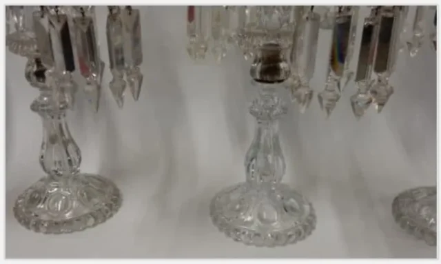 1950′ Series of 4 Candlesticks With 2 Branches Beaded Bases And Signed In Relief BACCARAT