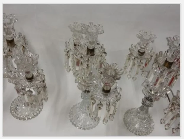1950′ Series of 4 Candlesticks With 2 Branches Beaded Bases And Signed In Relief BACCARAT