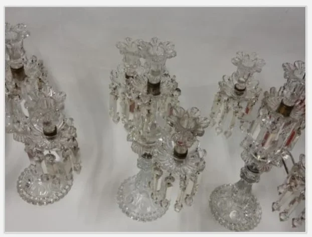 1950′ Series of 4 Candlesticks With 2 Branches Beaded Bases And Signed In Relief BACCARAT