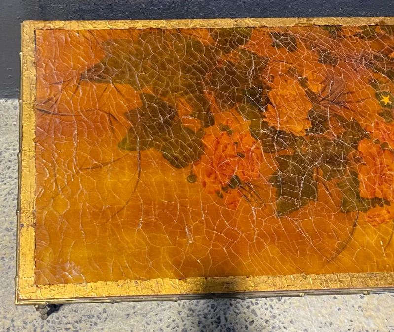 1970′ Double Coffee Table Bronze Base Bamboo Model Maison Baguès Chinese Lacquer