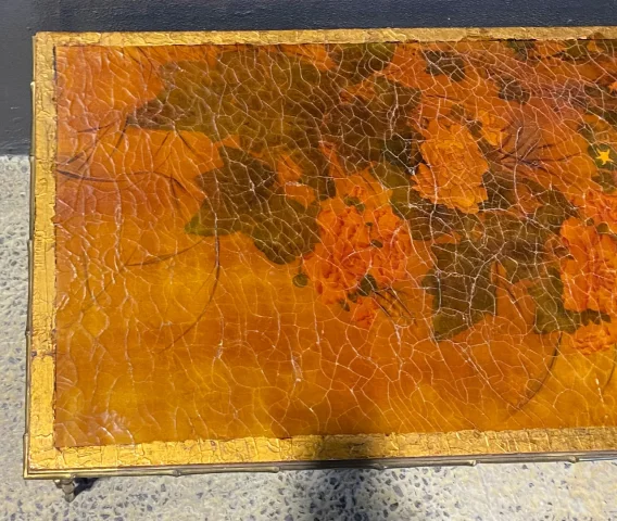 1970′ Table Basse Double Piétement Bronze Modèle Bambou Maison Baguès Laque De Chine