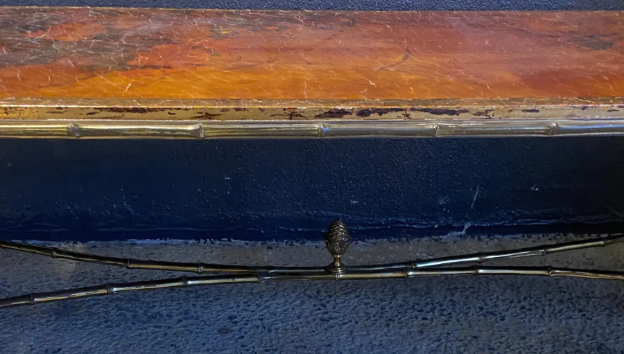 1970′ Double Coffee Table Bronze Base Bamboo Model Maison Baguès Chinese Lacquer