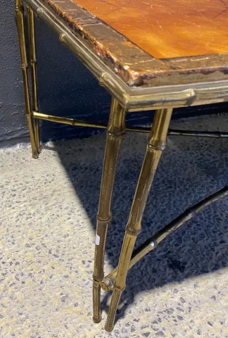 1970′ Table Basse Double Piétement Bronze Modèle Bambou Maison Baguès Laque De Chine