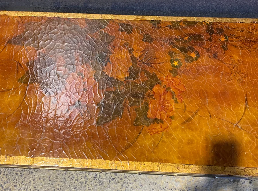 1970′ Double Coffee Table Bronze Base Bamboo Model Maison Baguès Chinese Lacquer