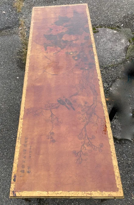 1970′ Double Coffee Table Bronze Base Bamboo Model Maison Baguès Chinese Lacquer