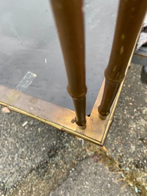 1970′ Double Coffee Table Bronze Base Bamboo Model Maison Baguès Chinese Lacquer